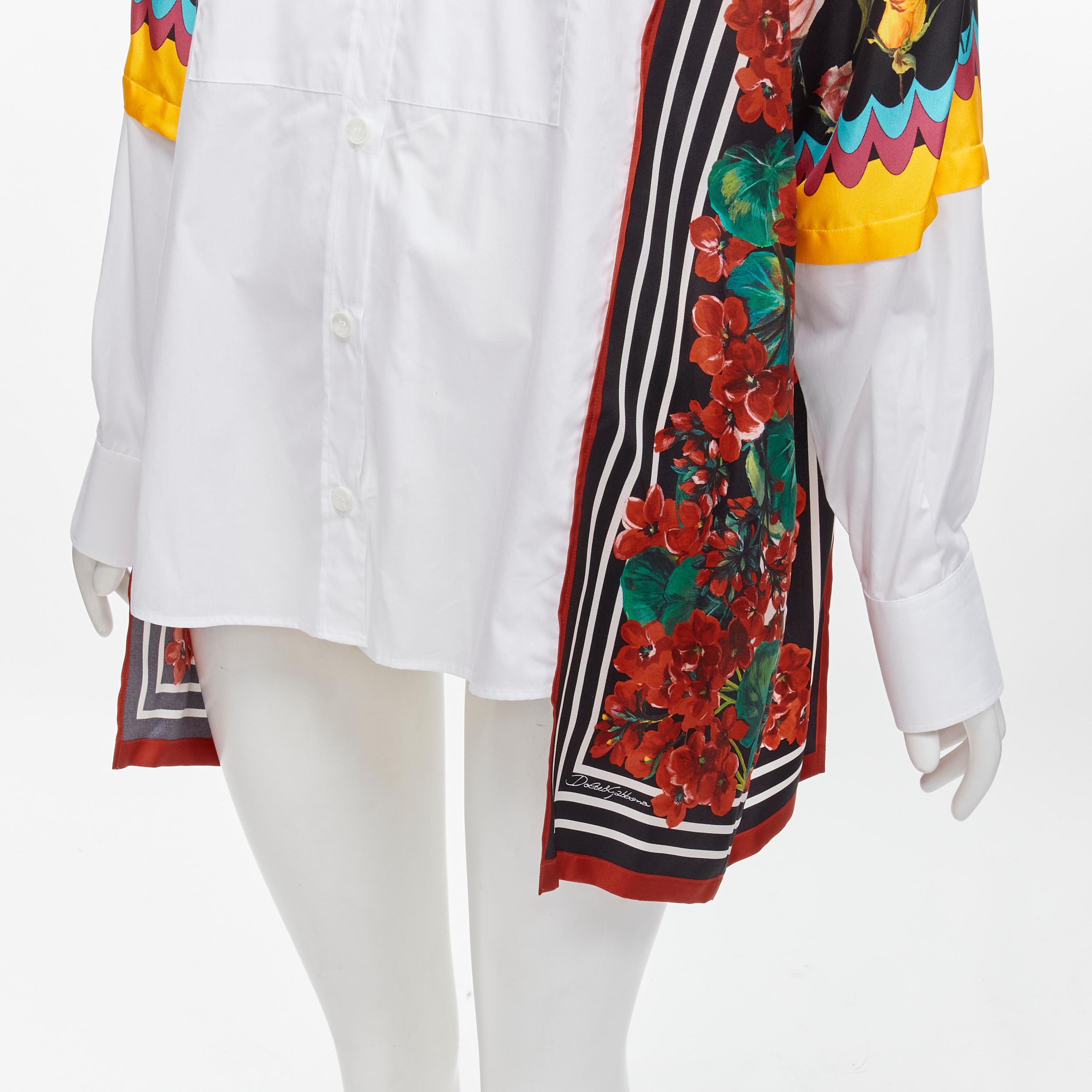 DOLCE GABBANA red yellow floral scarf silk insert white high low shirt IT38 XS For Sale 2