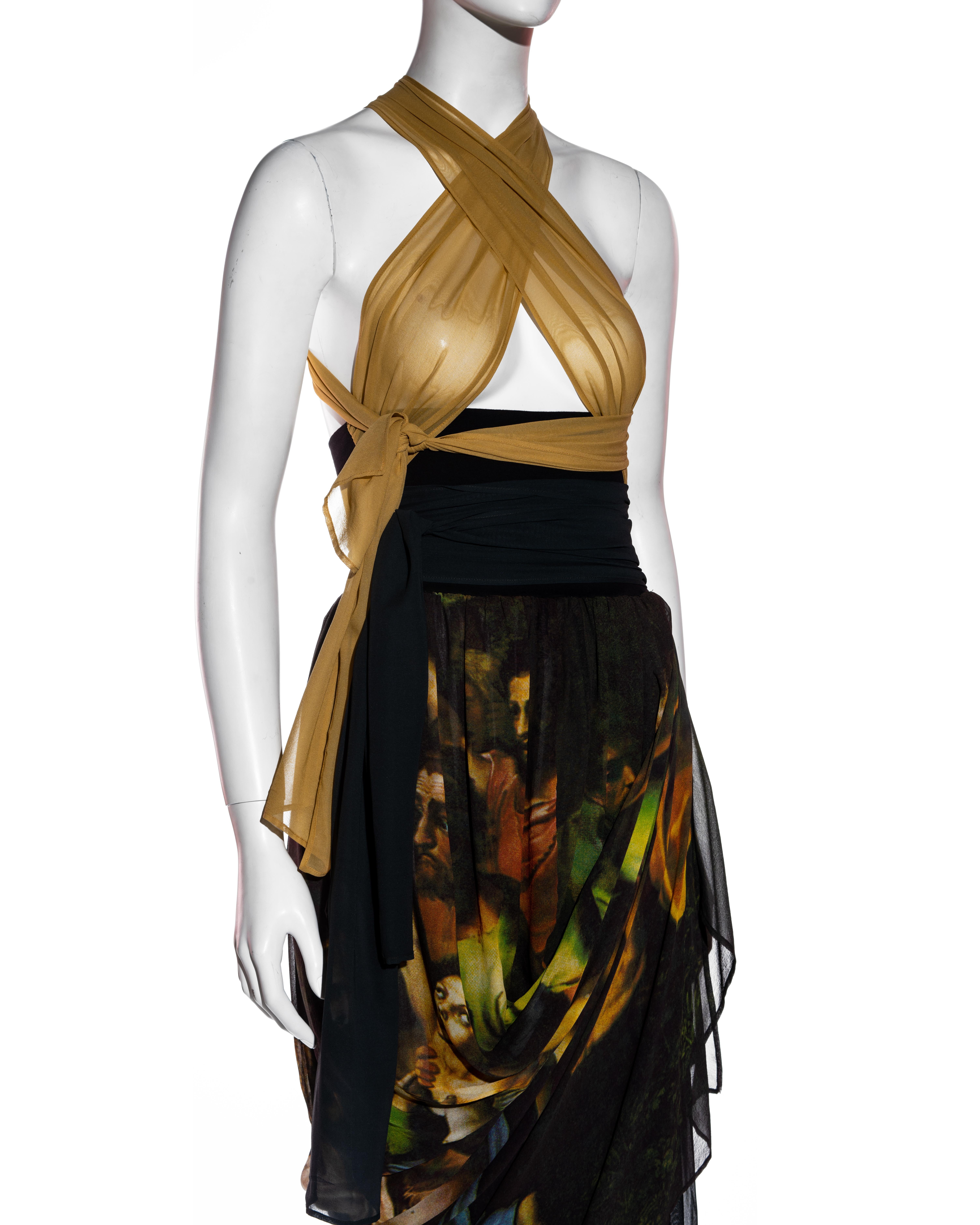 Dolce & Gabbana Renaissance bedrucktes Seidenkleid mit drapiertem Rock, ss 1990 Damen