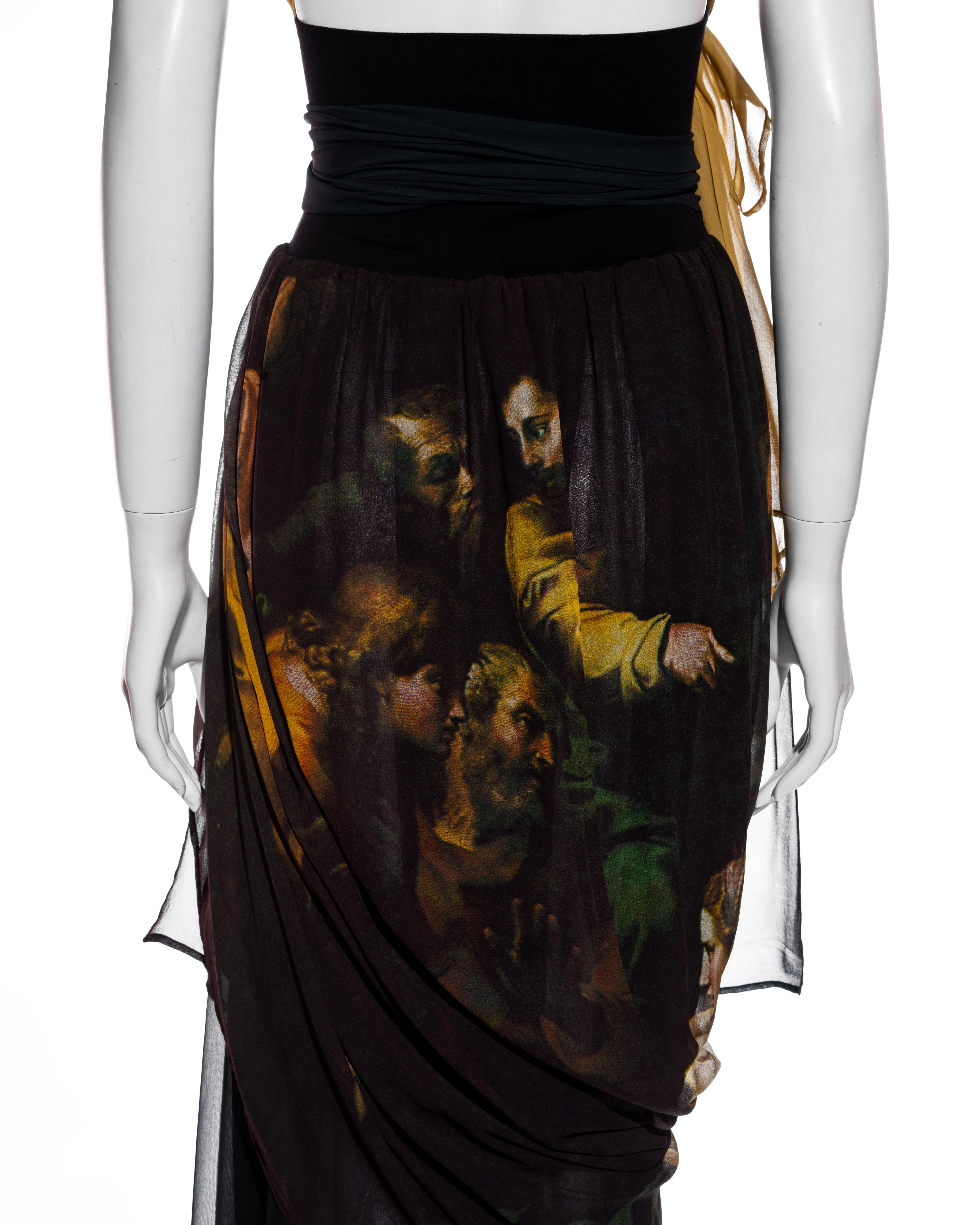 Dolce & Gabbana Renaissance printed silk dress with draped skirt, ss 1990 In Good Condition For Sale In London, GB