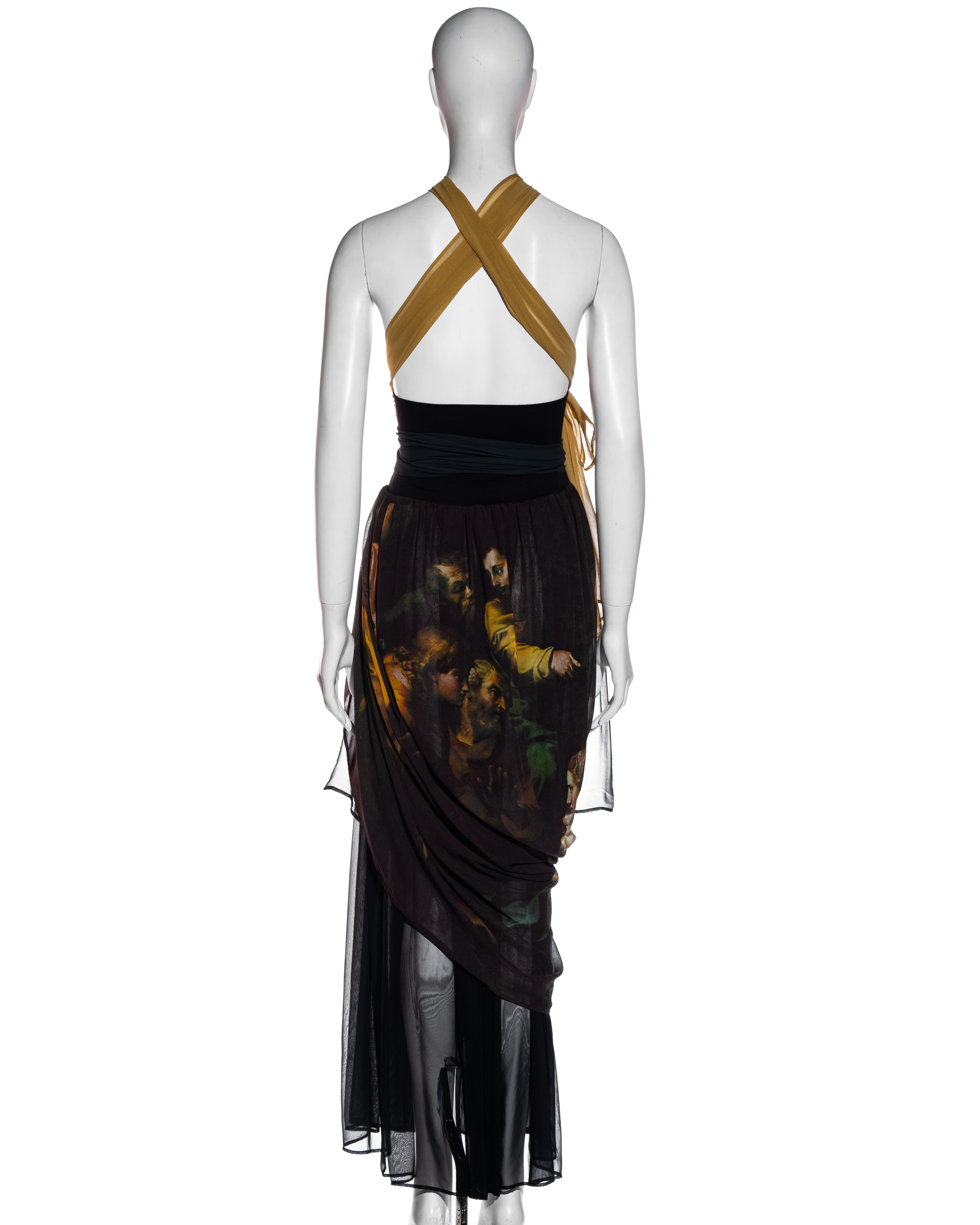 Women's Dolce & Gabbana Renaissance printed silk dress with draped skirt, ss 1990 For Sale