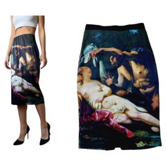 Dolce & Gbana Renaissance Silk Painting Portrait Midi Pencil Skirt D&G L.