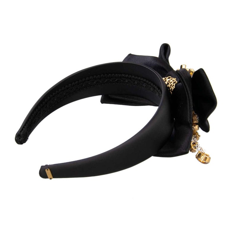 Serre-tête Diadème Dolce & Gabbana Crystal Berry Ribbon Lace - Noir, Ornements Cristal Et Perles