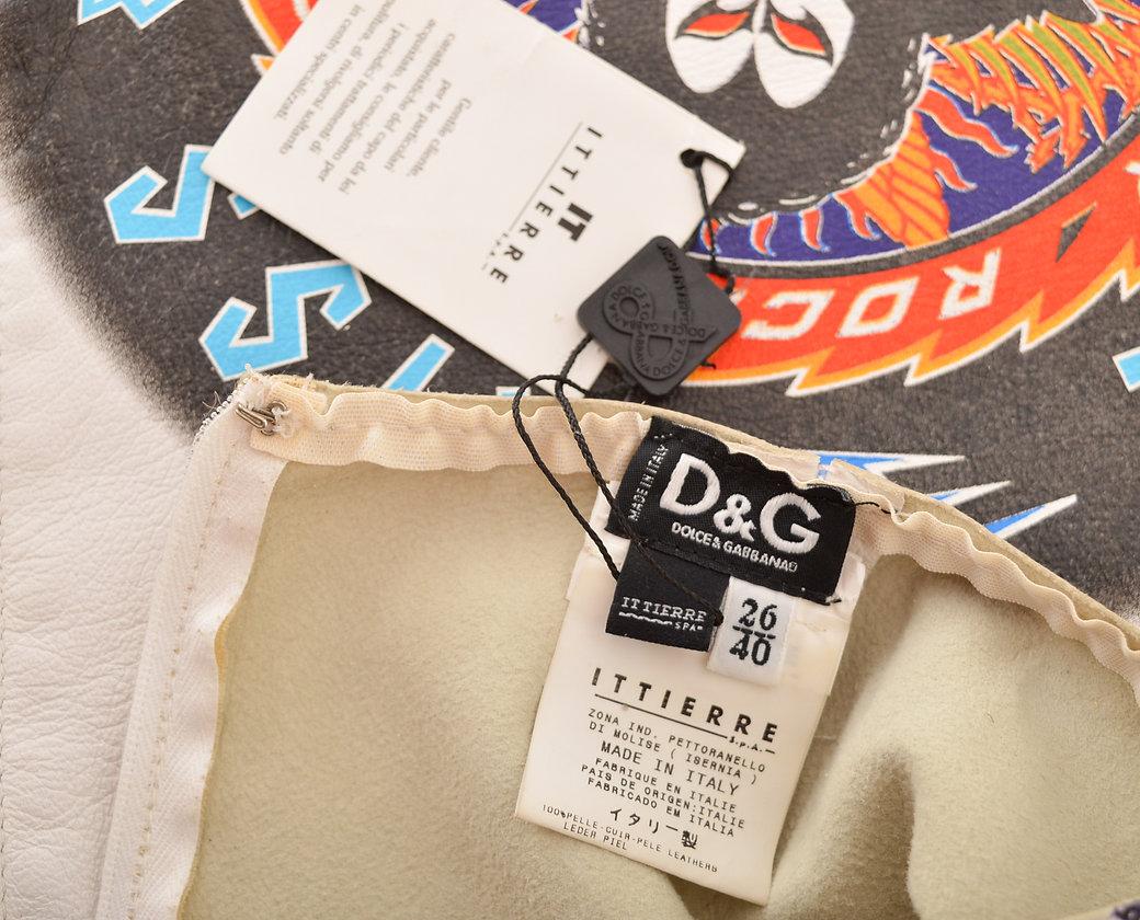 Dolce & Gabbana Rock And Roll Y2K bedruckter Lederkorsettrock mit Schnürung im Zustand „Gut“ im Angebot in Sheffield, GB