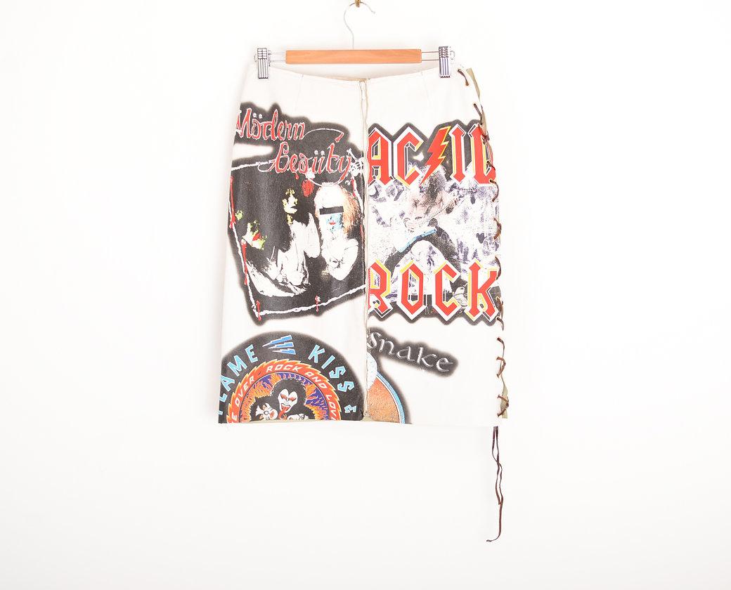 Dolce & Gabbana Rock And Roll Y2K Printed Leather Lace Up Corset Skirt For Sale 4