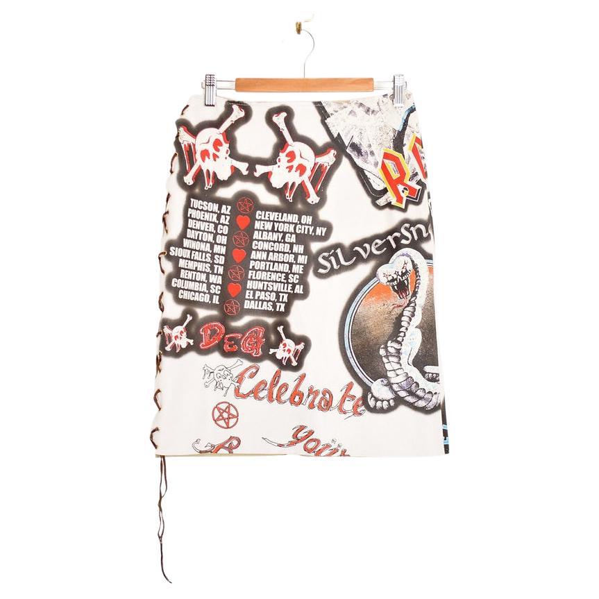 Dolce & Gabbana Rock And Roll Y2K Printed Leather Lace Up Corset Skirt For Sale