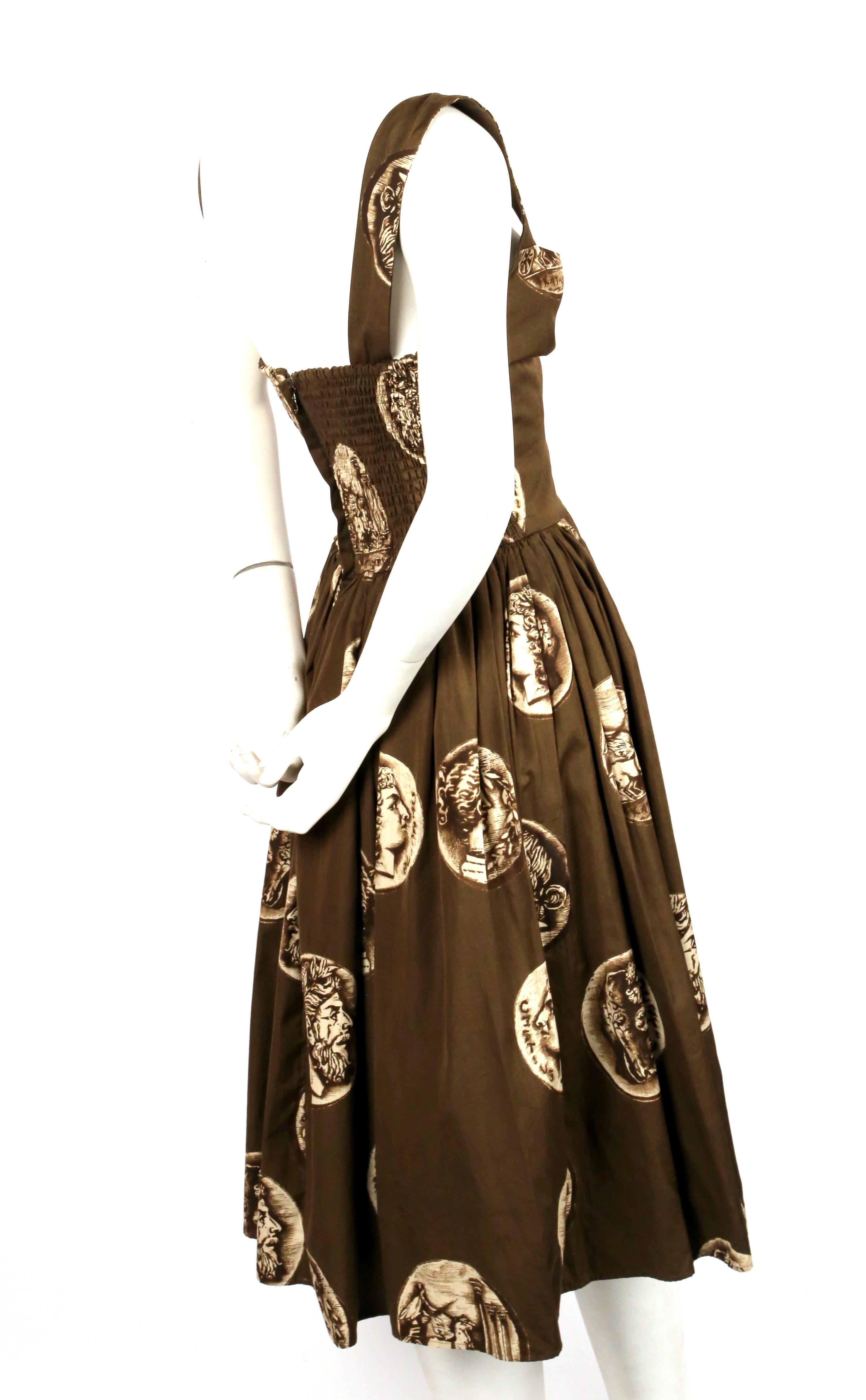 Brown DOLCE & GABBANA Roman coin printed cotton dress