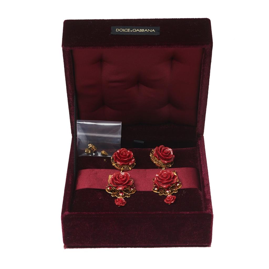 Contemporary Dolce & Gabbana Rose Crystal Embedded Clip-On Drop Earrings