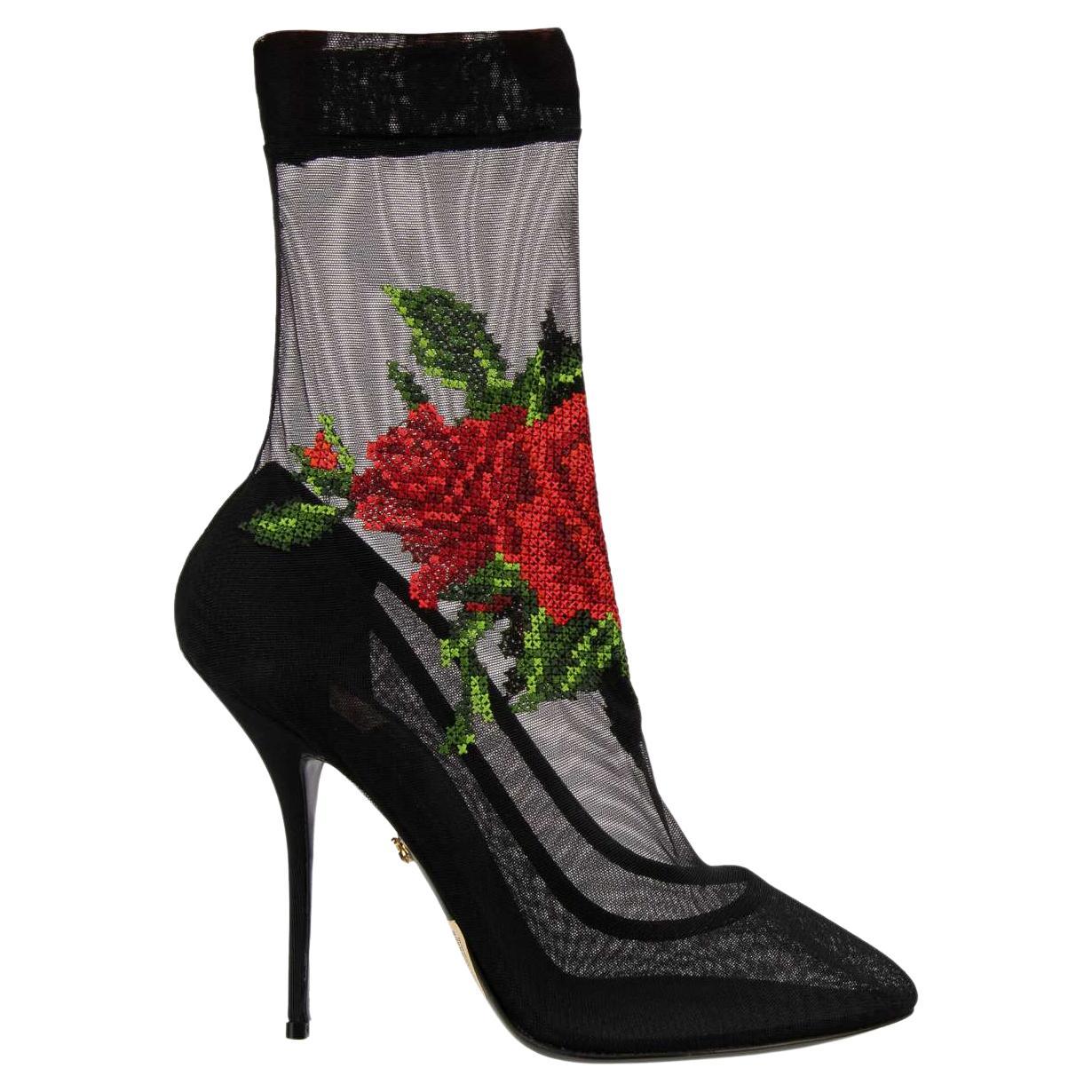 Dolce & Gabbana - Rose Embroidery Tulle Pumps COCO Black 40 10 For Sale