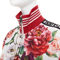DOLCE GABBANA rose floral print striped silk trim track bomber jacket IT36 XXS