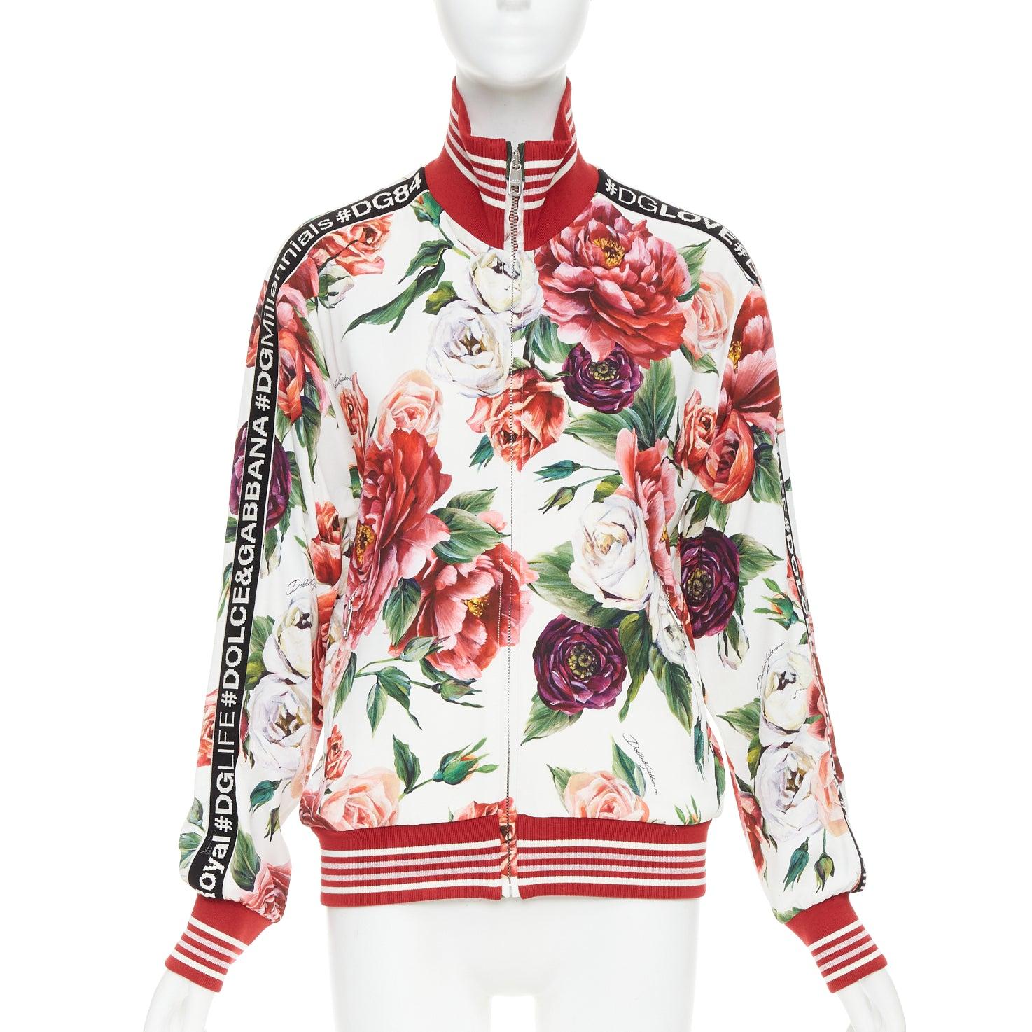 Beige Dolce & Gabbana - Veste bombardier en soie rayée à imprimé floral rose IT36 XXS en vente