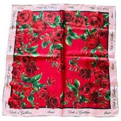 Dolce & Gabbana Rose Flowers Printed Silk Scarf Wrap in Red