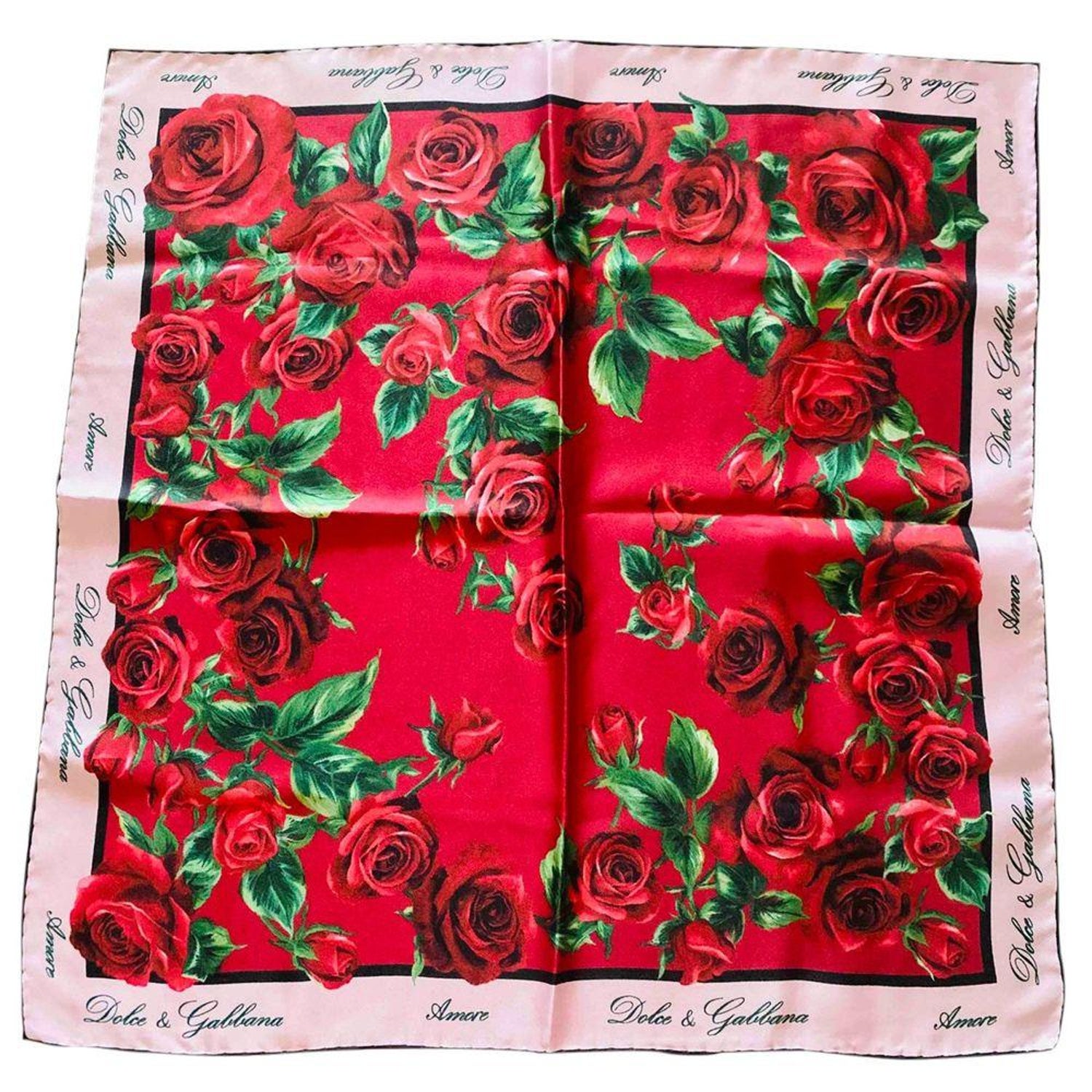 Dolce and Gabbana Rose Flowers Printed Silk Scarf Wrap in Red at 1stDibs