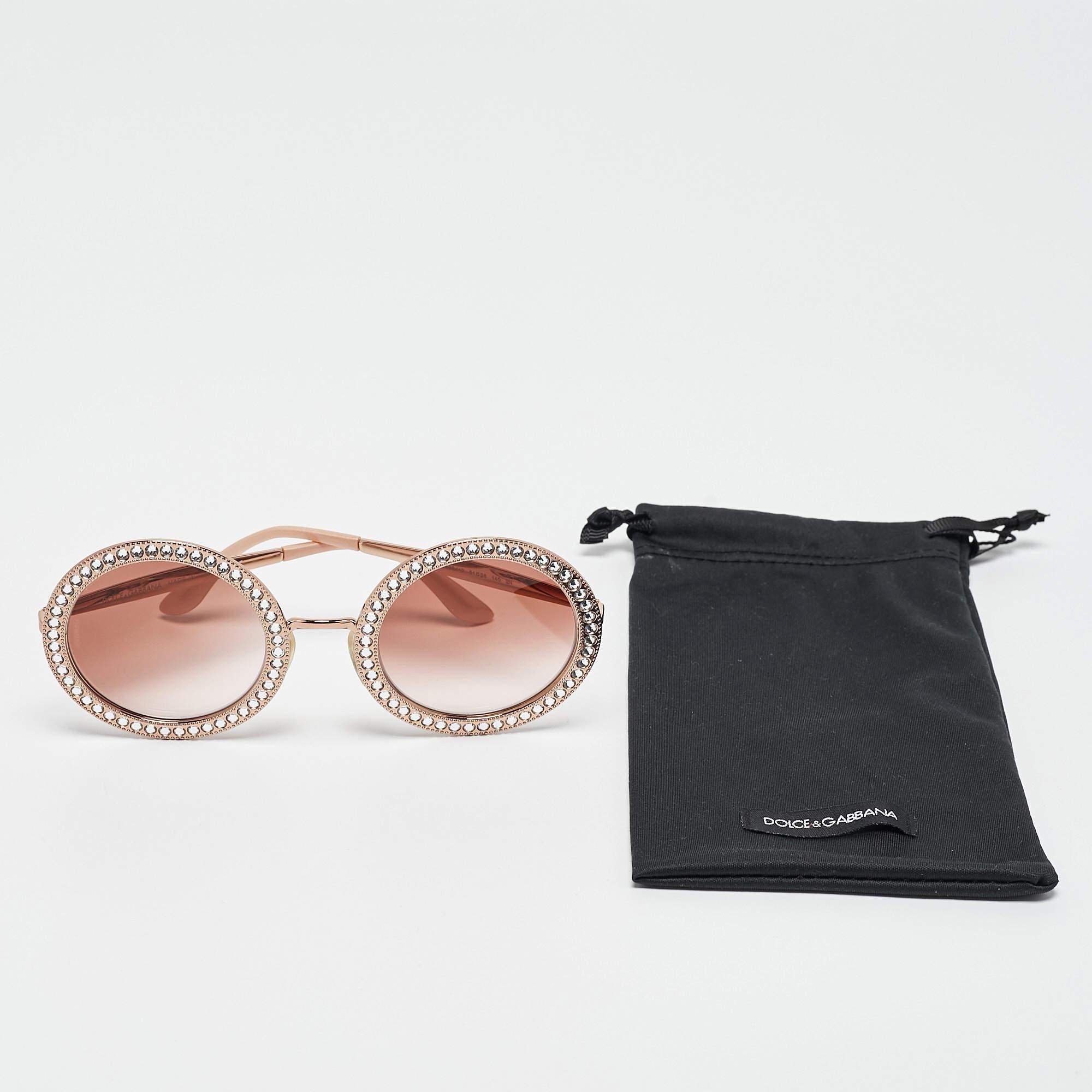 Dolce Gabbana Rose Gold Gradient D 2170-B Crystals Embellished Round Sunglasses 1