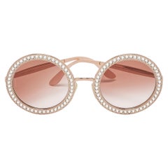 Dolce Gabbana Rose Gold Gradient D 2170-B Crystals Embellished Round Sunglasses