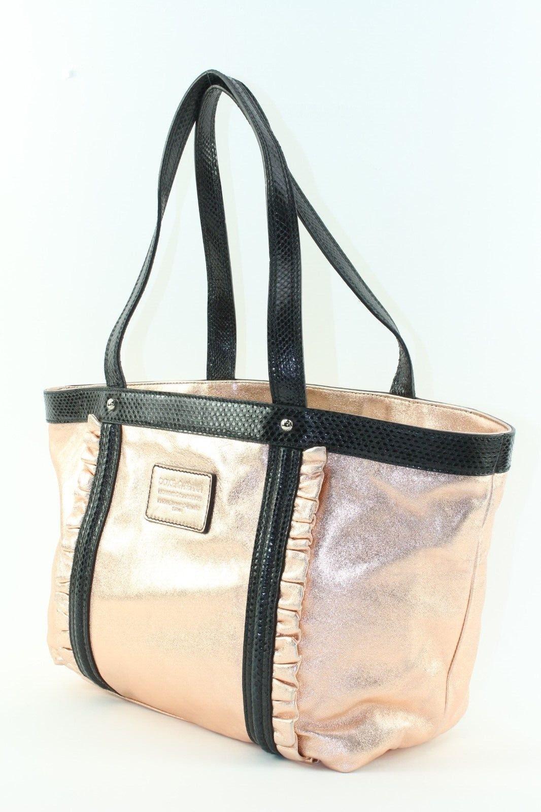 DOLCE & GABBANA Rose Gold Metallic Leather Shoulder Bag 4DG1226K In Excellent Condition For Sale In Dix hills, NY