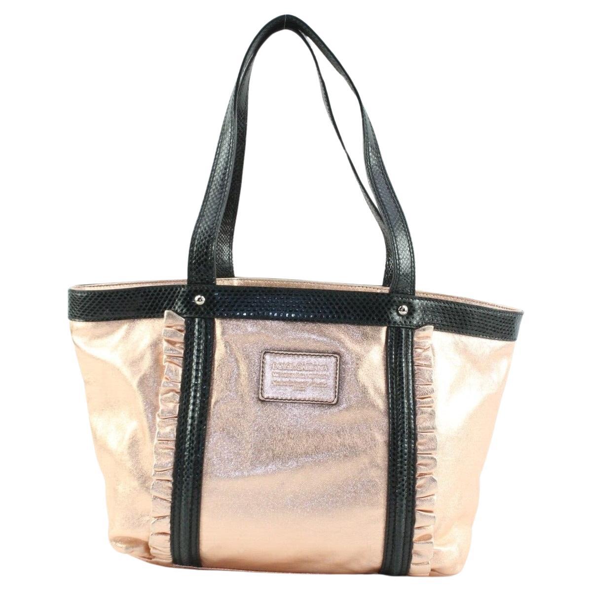 DOLCE & GABBANA Rose Gold Metallic Leather Shoulder Bag 4DG1226K For Sale