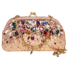 Dolce & Gabbana Rose Gold Sequin and Leather Crystal Embellished Clutch