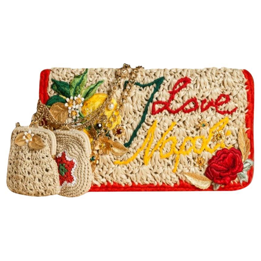 Dolce & Gabbana Rose & Lemons Richly Embellished Raffia Bag