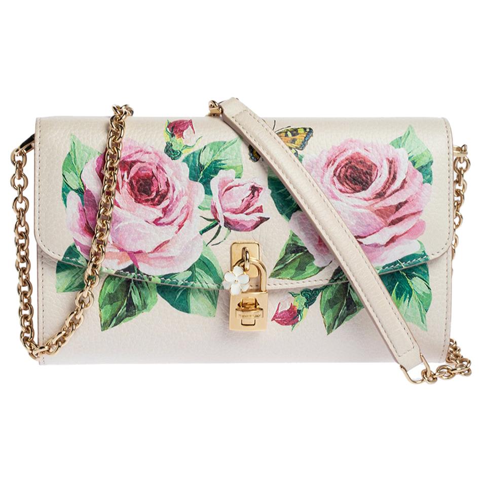 Dolce & Gabbana Rose Print Leather Miss Dolce Chain Shoulder Bag