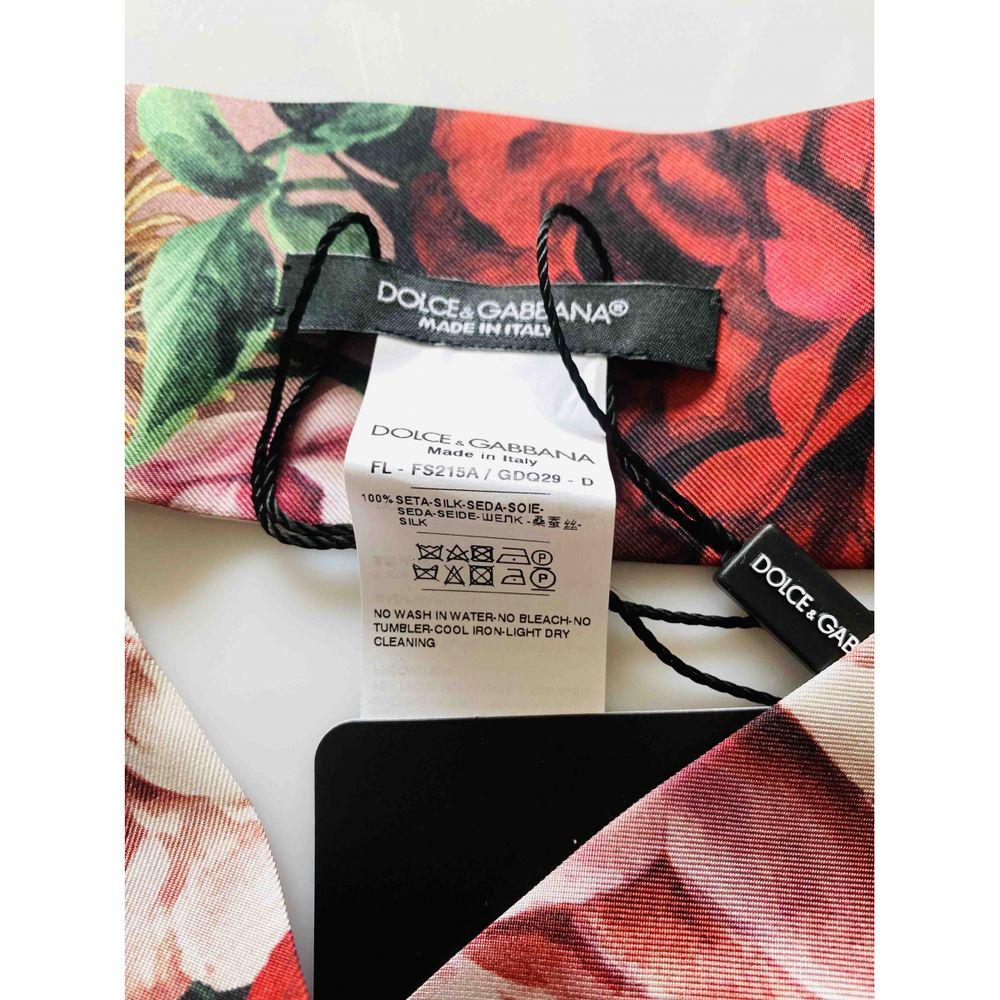 Beige Dolce & Gabbana Rose Print Silk Scarf in Multicolour