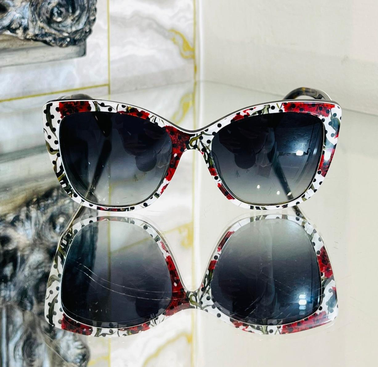 Black Dolce & Gabbana Rose-Print Sunglasses For Sale