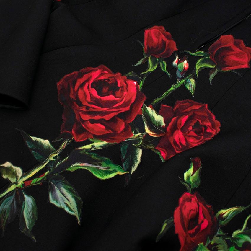 Black Dolce & Gabbana Rose Print Wool Midi Skirt 44