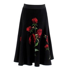 Dolce & Gabbana Rose Print Wool Midi Skirt 44