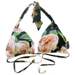 Dolce & Gabbana Rose Printed One-Piece Swimwear Top in Black
