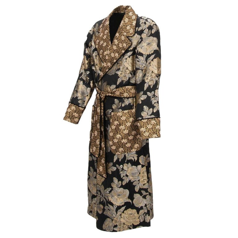 Dolce and Gabbana - Roses Flower Jacquard Coat Robe Gold Black 46 For ...