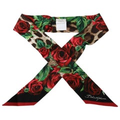 Dolce & Gabbana Roses Silk Bow Scarf in Multicolour