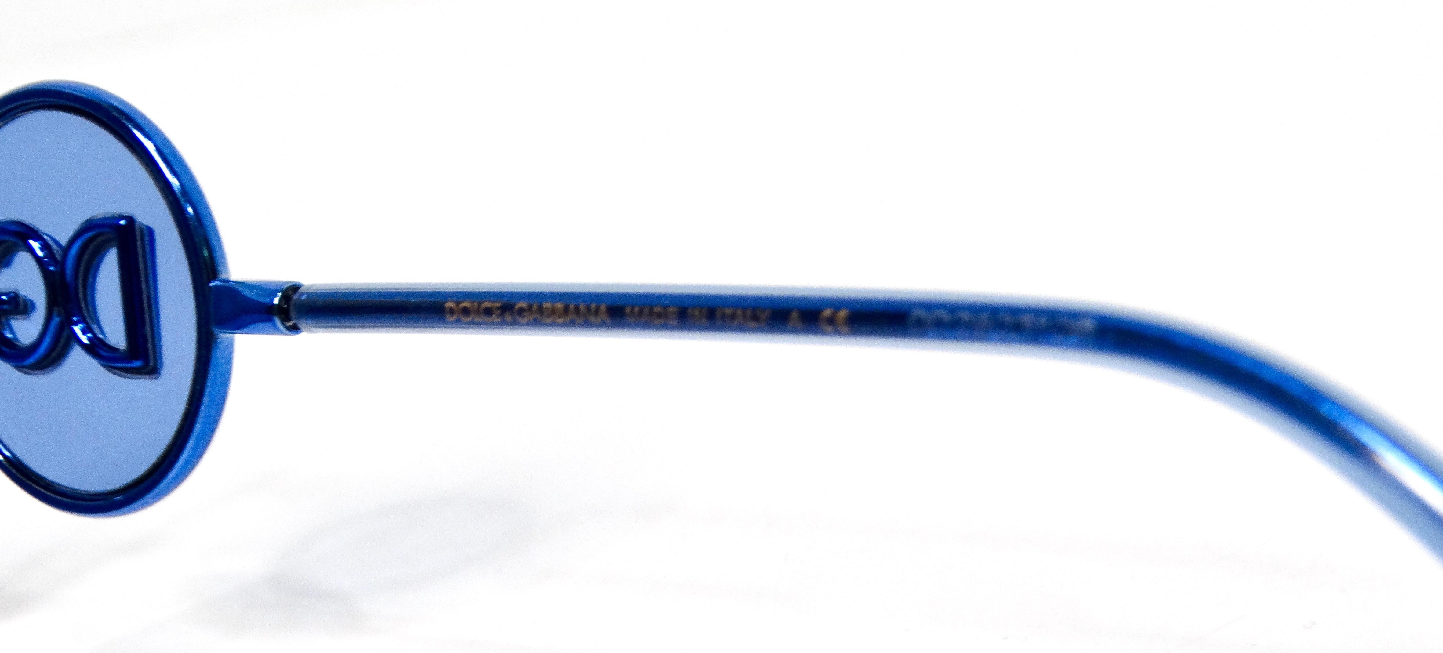 Dolce & Gabbana Round Blue Metal Frame DG Sunglasses For Sale 2