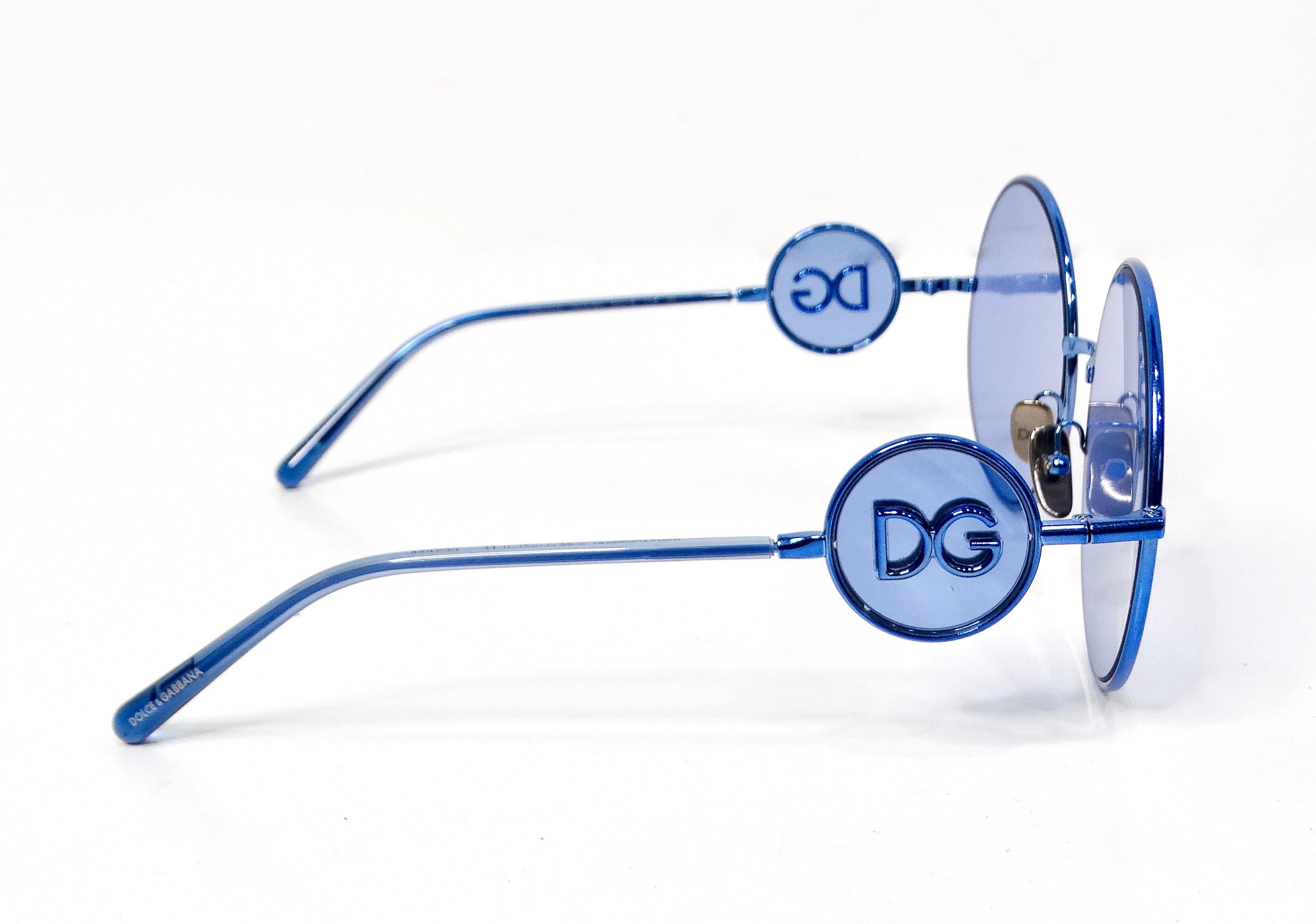 Dolce & Gabbana Round Blue Metal Frame DG Sunglasses For Sale 4