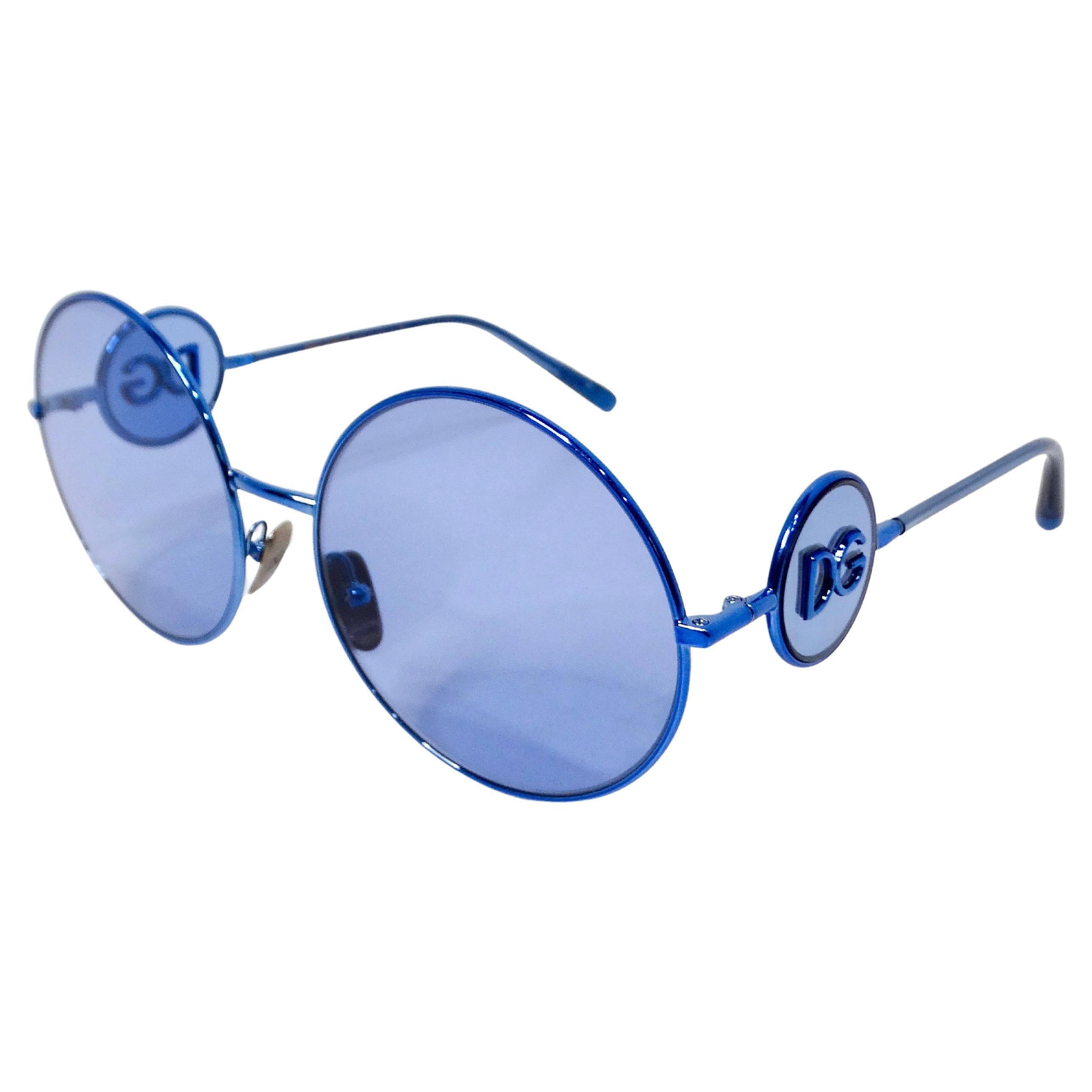 Dolce & Gabbana Round Blue Metal Frame DG Sunglasses For Sale