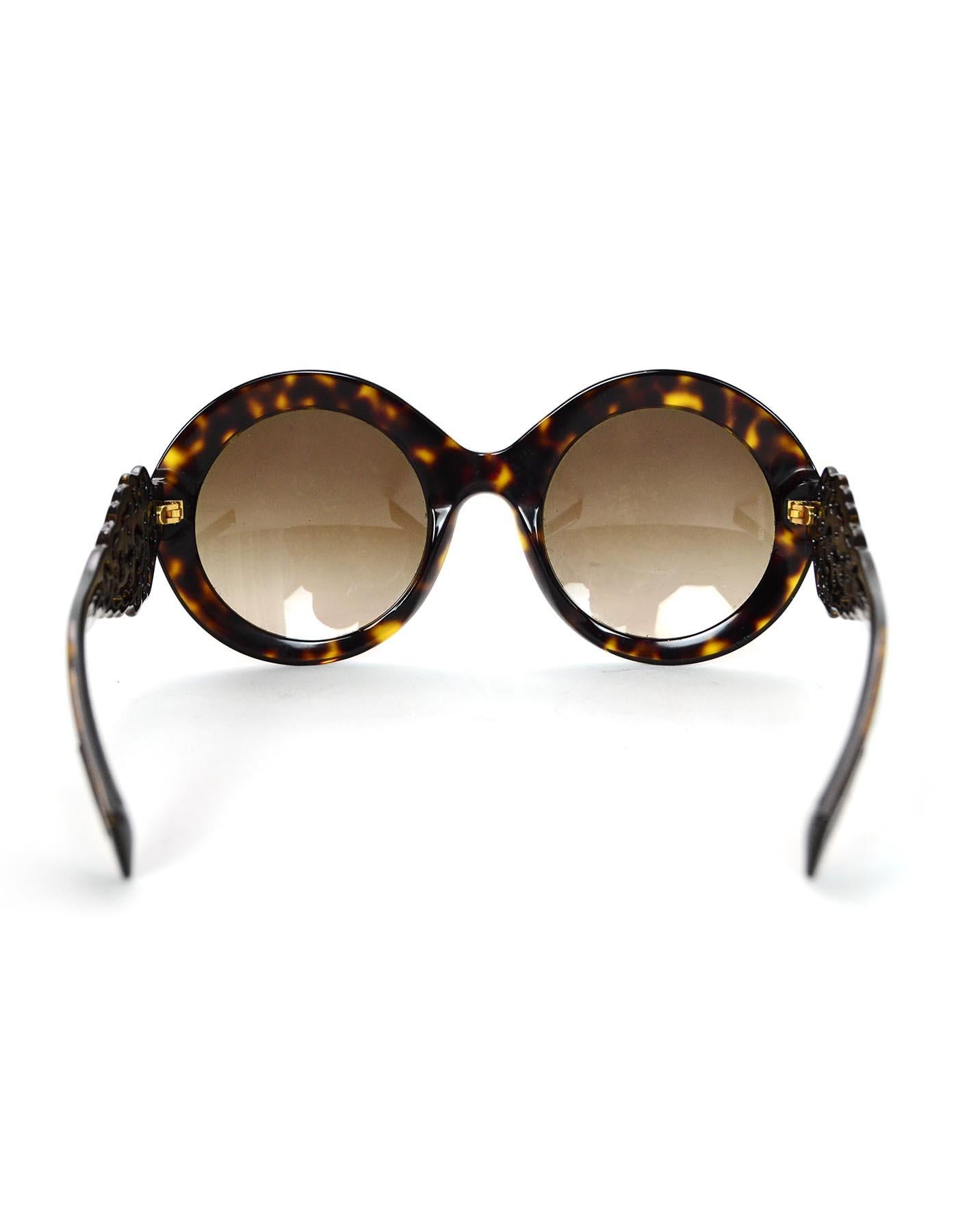 Black Dolce & Gabbana Round Brown Tortoise Sunglasses W/ Filigree Design