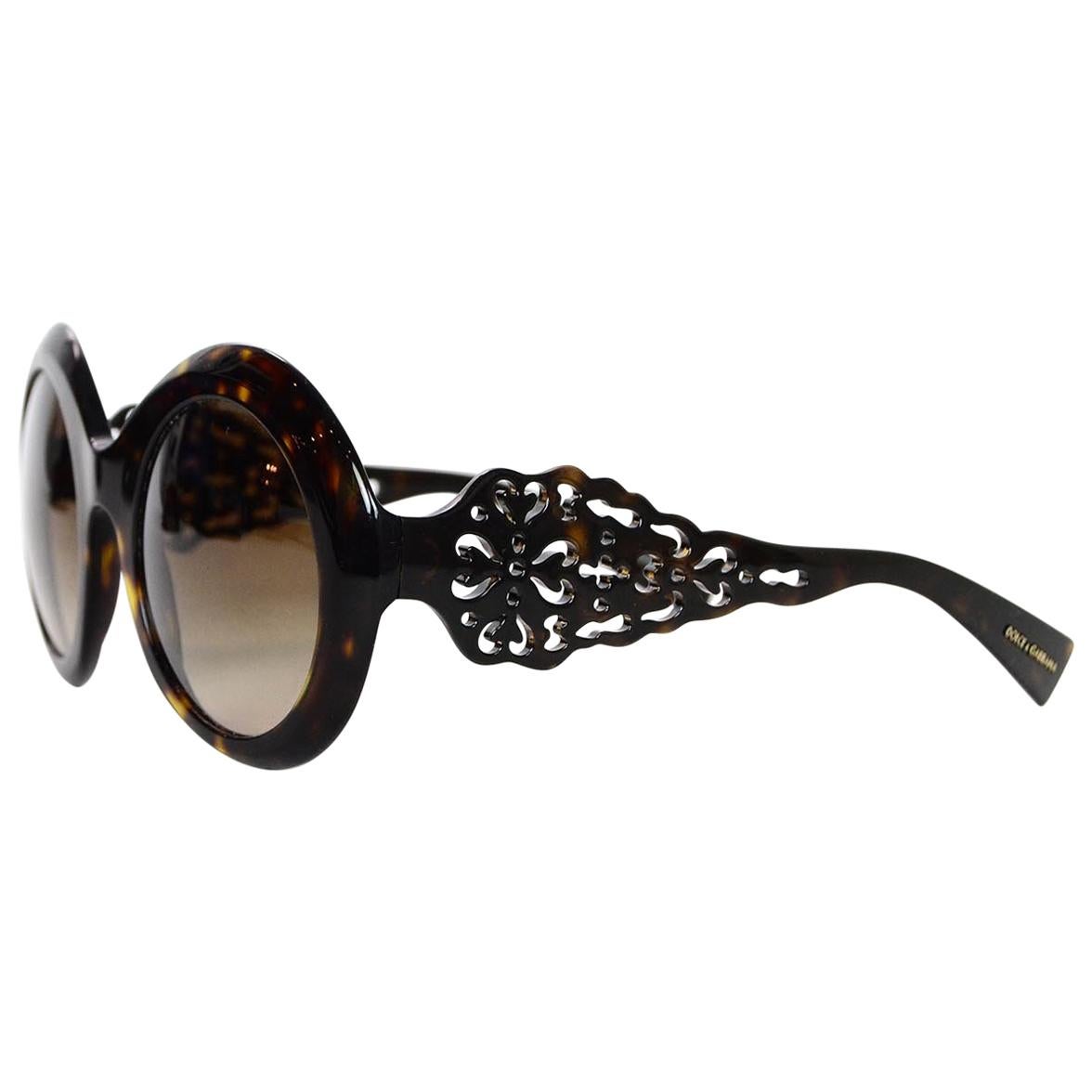 Dolce & Gabbana Round Brown Tortoise Sunglasses W/ Filigree Design