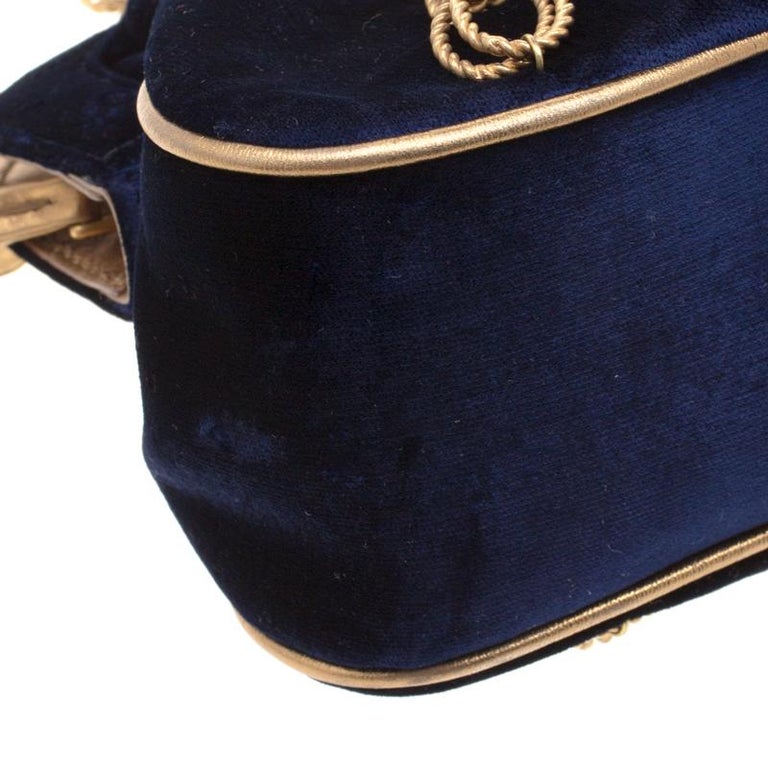 Dolce and Gabbana Royal Blue Embroidered Velvet Frame Shoulder Bag For Sale  at 1stDibs