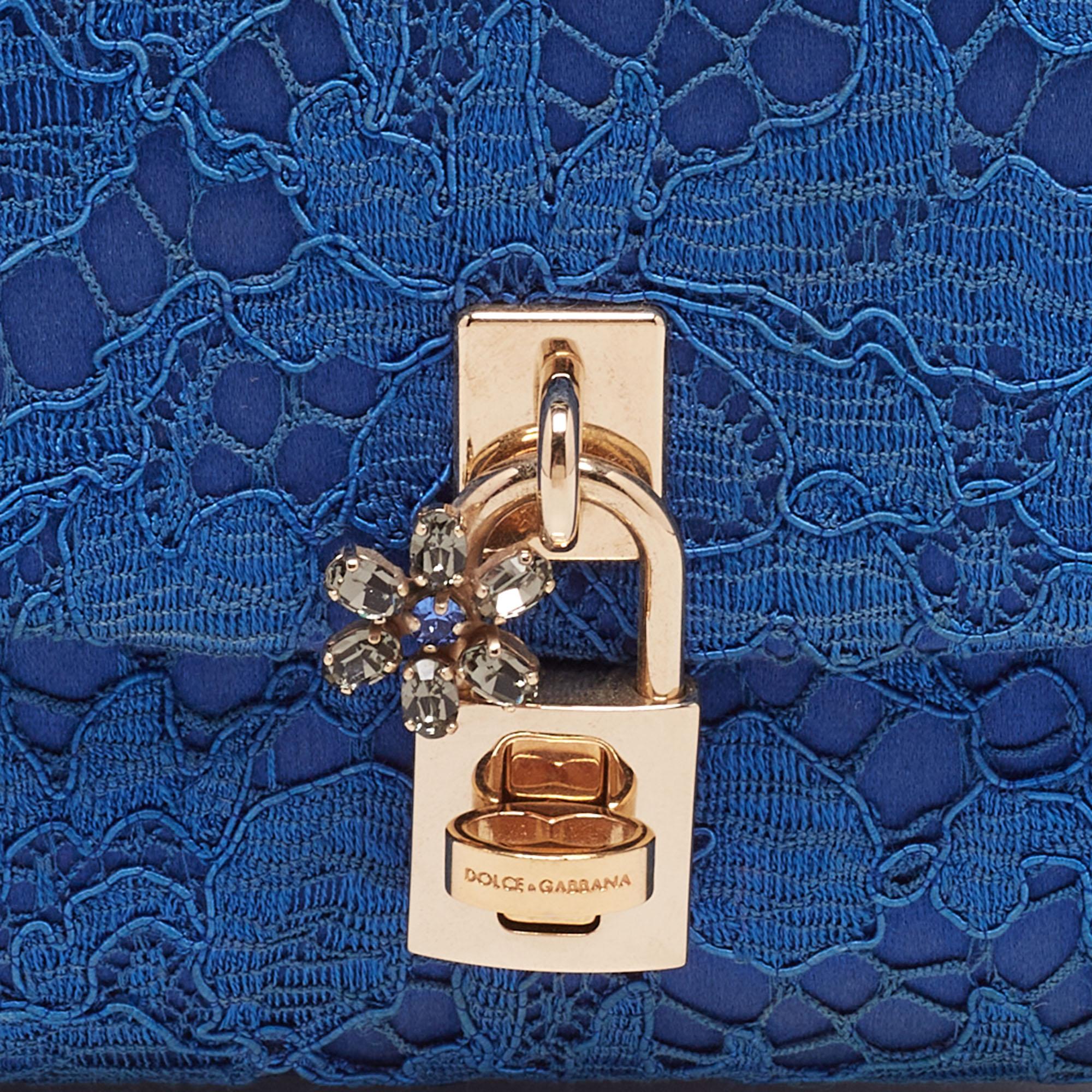 Dolce & Gabbana Royal Blue Lace and Satin Padlock Chain Clutch 2