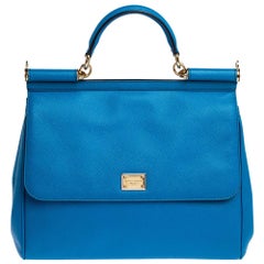 Dolce & Gabbana Royal Blue Leather Large Miss Sicily Top Handle Bag