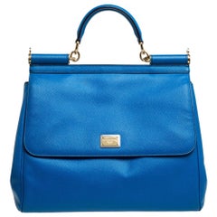 Dolce & Gabbana Royal Blue Leather Large Miss Sicily Top Handle Bag