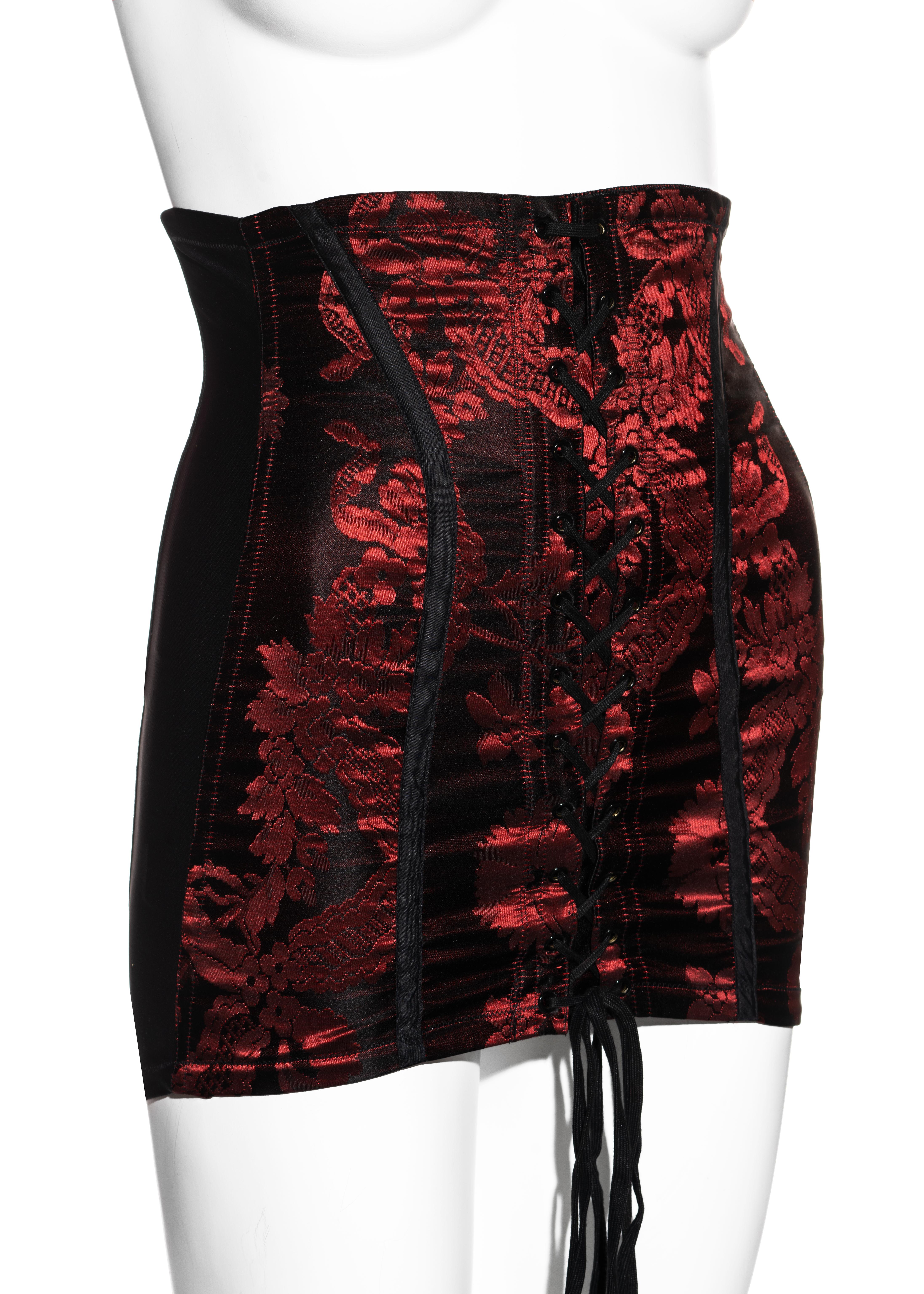 Dolce & Gabbana ruby brocade corseted girdle style micro mini skirt, ss 1993 In Good Condition In London, GB