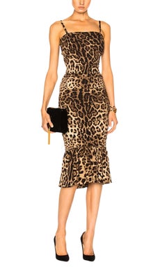 Dolce & Gabbana Ruched Leopard Print Silk Cady Midi Dress IT38