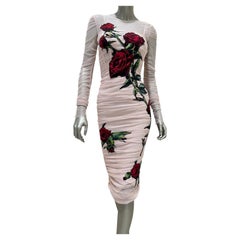 Dolce & Gabbana Ruched Tulle Evening Dress with Rose Appliqué Sz.38