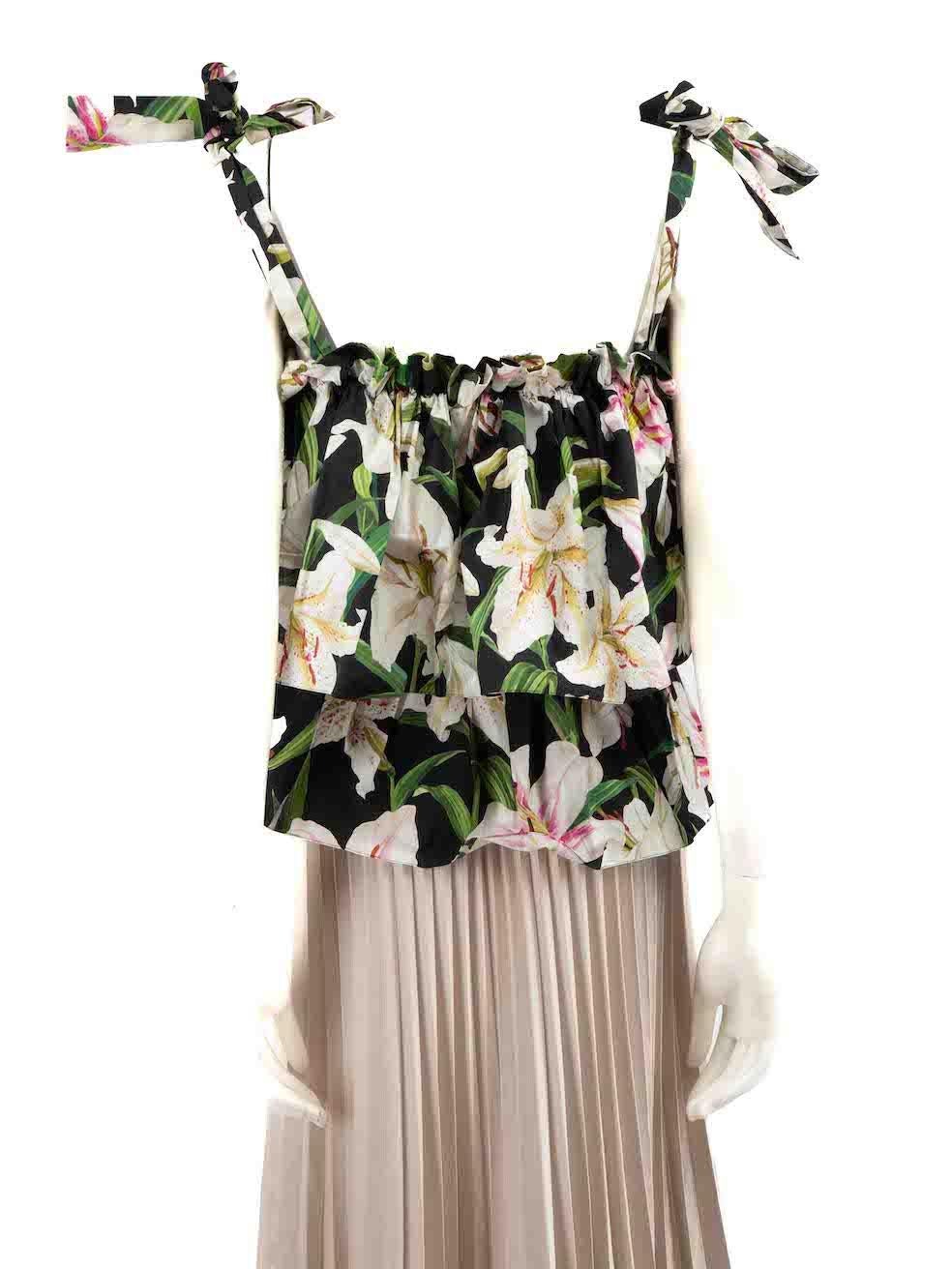Dolce & Gabbana Ruffle Accent Lily Printed Top Size XS In Good Condition In London, GB