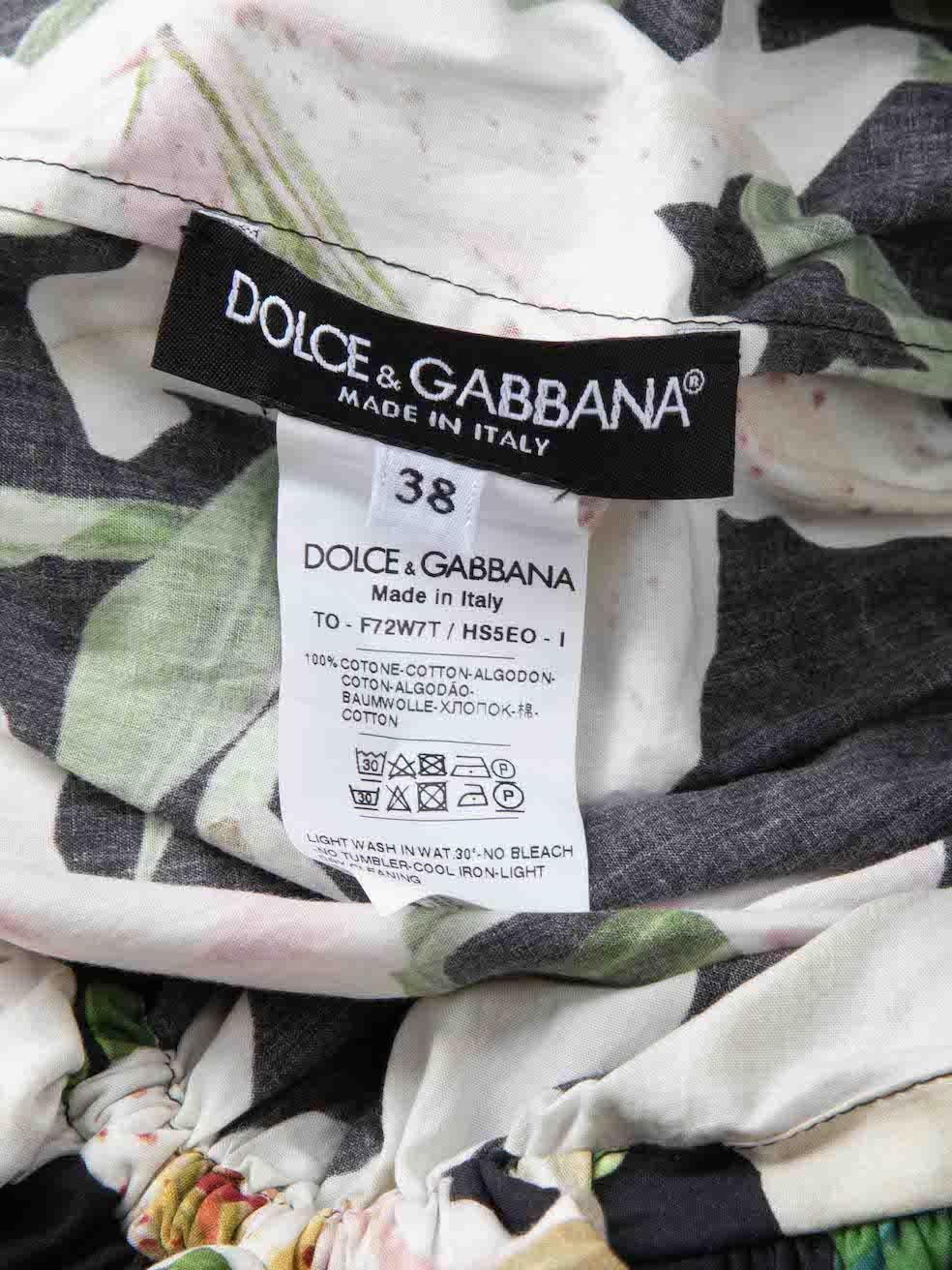 Dolce & Gabbana Bedrucktes Top mit Rüschen und Lily-Akzent, Größe XS Damen im Angebot