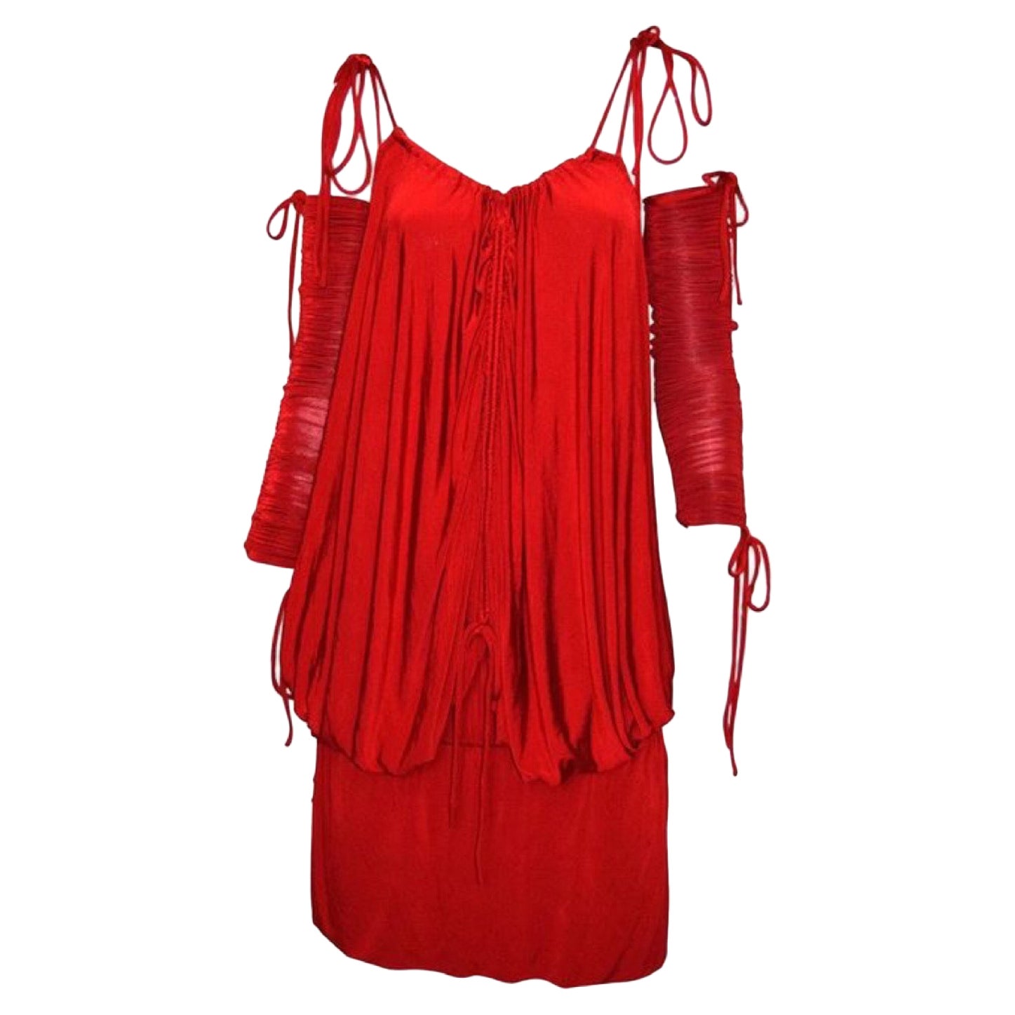 Campagne publicitaire Dolce & Gabbana Runway - Mini robe rouge froncée aux bras, 2003 en vente