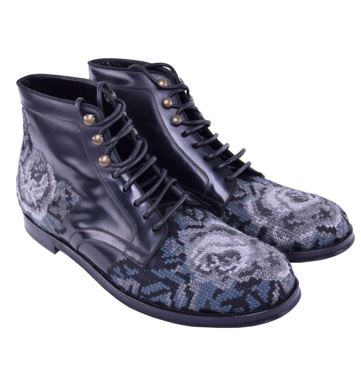 Men's Dolce & Gabbana - RUNWAY Baroque Embroidery Boots Black EUR 42 For Sale