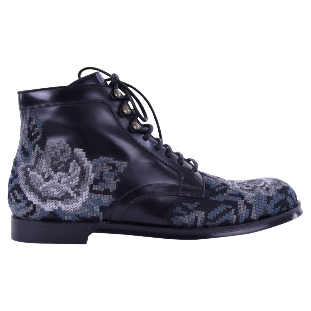 Dolce & Gabbana - RUNWAY Baroque Embroidery Boots Black EUR 42 For Sale