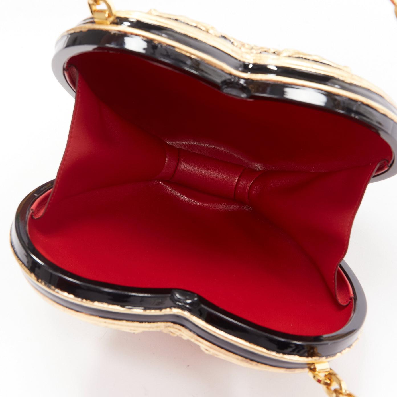 DOLCE GABBANA Runway Baroque Painted black gold red roses heart box chain bag en vente 5