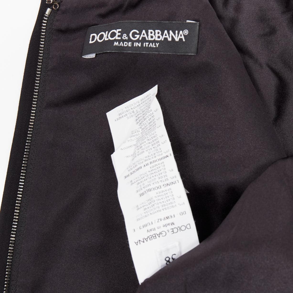 DOLCE GABBANA Pasarela negro Roma Guerrero lentejuelas cuero parche vestido shift IT38 XS en venta 3