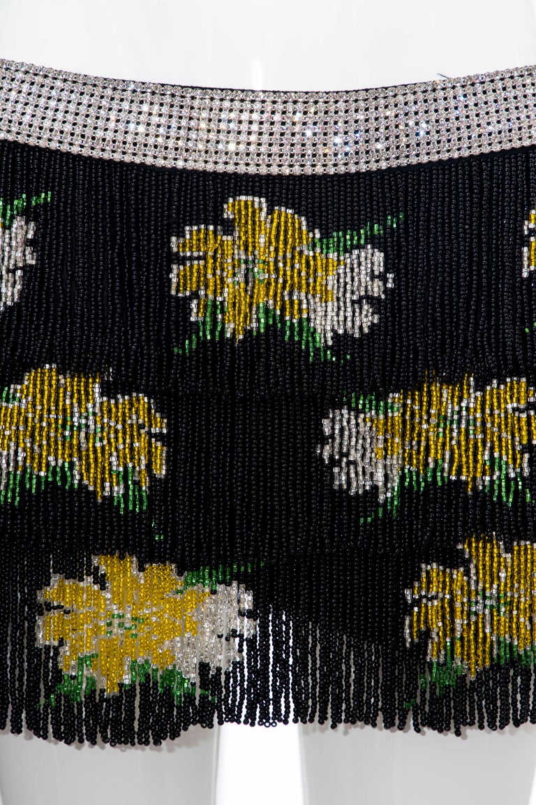 D&G Early 2000s Leather Beaded Fringe Skirt